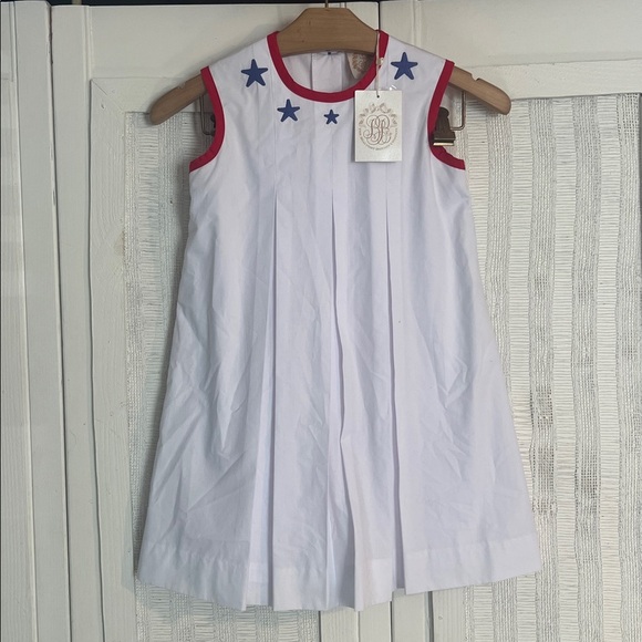 The Beaufort Bonnet Company Other - The Beaufort Bonnet Company White Dress with Blue Stars and Red Trim